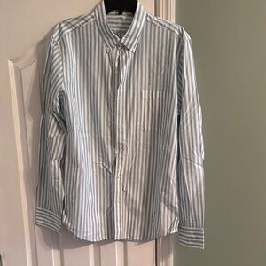 J. Crew Men's Light Green and White Striped Shirt